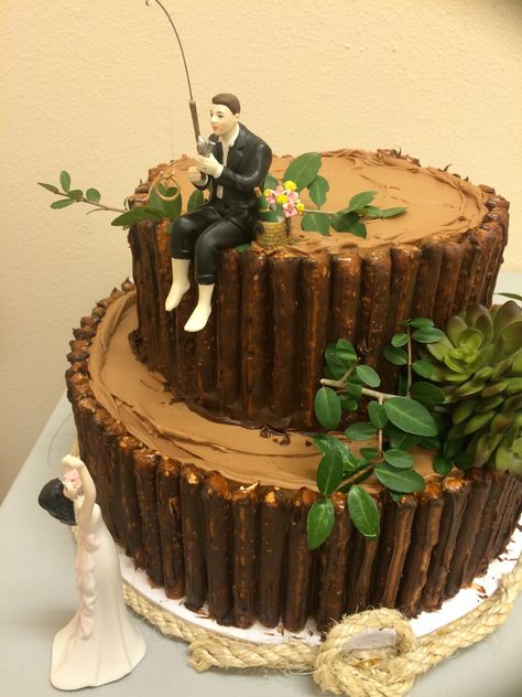 "Fishing" groom's cake Grooms Cake Fishing Theme, Fishing Grooms Cake, Grooms Cake Country, Fishing Wedding Cake, Fly Fishing Wedding, Fishing Wedding Cakes, Grooms Cake Ideas, Gone Fishing Cake, Fishing Wedding Cake Toppers