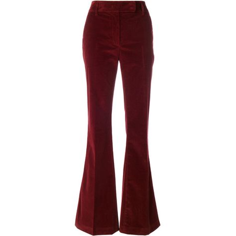 Prada velvet style flared trousers ($730) ❤ liked on Polyvore featuring pants, red, ribbed flared pants, flared trousers, flared pants, ribbed pants and red flare pants Red Flare Pants, Red Velvet Pants, Harry Styles Concert Outfit, Harry Outfits, Burgundy Trousers, Ribbed Pants, Velvet Flare Pants, 70s Clothing, Cosy Outfit