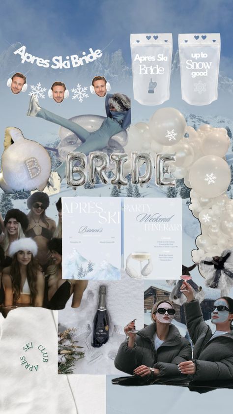 Apres Ski Bride Bachelorette Decor Inspo #skibachelorette #bacheloretteparty #bachelorettetheme #bachelorettedecor #winterbachelorette #snowinlove Apres Ski Decor, Apres Ski Party Decoration, Apres Ski Bachelorette, Ski Bachelorette Party, Tahoe Bachelorette, Ski Bachelorette, Snow In Love, Winter Bachelorette, Bachelorette Decor