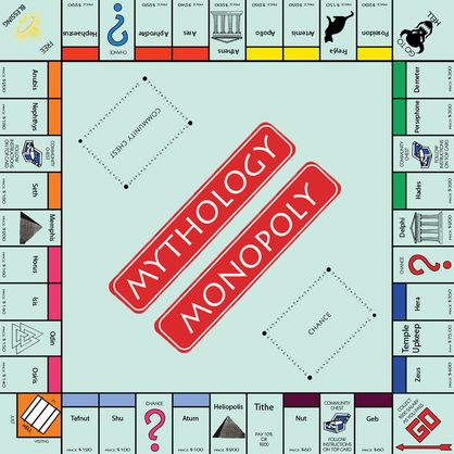 For my final project, I made an ancient mythology version of Monopoly. I replaced the streets with gods and the railroads with places of worship. Most of the gods are Egyptian and Greek, but the... Monopoly Theme, Custom Monopoly, Library Games, Monopoly Board Game, Library Bulletin Board, Library Week, Library Bulletin Boards, Monopoly Board, Monopoly Game