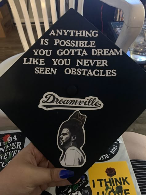 Men Graduation Cap Design Ideas, Rapper Graduation Cap Decoration, J Cole Cap Decoration, Graduation Cap Designs J Cole, J Cole Grad Cap, J Cole Graduation Cap Ideas, The Weeknd Graduation Cap, J Cole Graduation Cap, Grad Hat Ideas