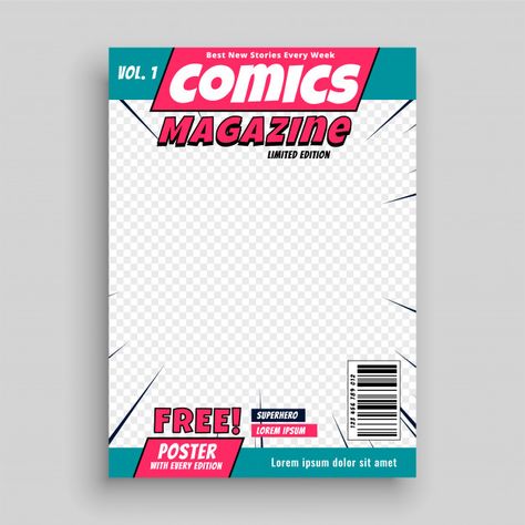 Comic magazine cover page template | Premium Vector #Freepik #vector #background #brochure #flyer #poster Travel Magazine Cover, Leaflet Template, Magazine Cover Page, Comic Magazine, Magazine Cover Template, Cover Design Inspiration, Cover Page Template, Business Brochure Design, Video Fashion