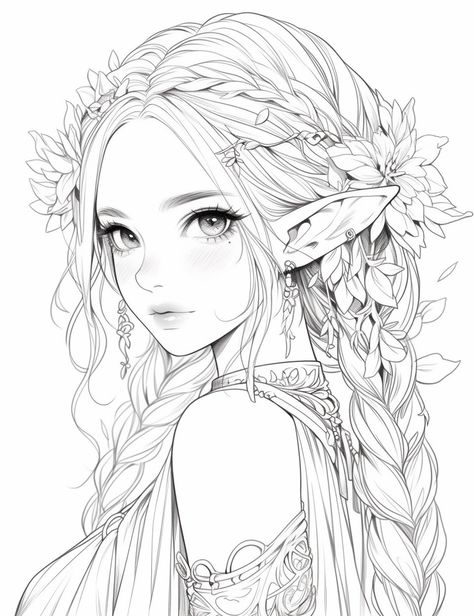 Coloring Pages Portrait, Coloring Anime Pages, Lineart To Color, Anime Fairy Drawing, Coloring Pages Aesthetic Anime, Fairy Coloring Pages For Grown Ups, Coloring Pages To Print Free Printables, Anime Lineart Manga Coloring Pages, Colouring Pages Anime