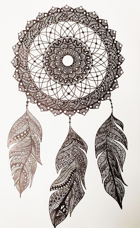 Dreamcatcher Mandala Art, Intricate Mandala Design, Mandala Dreamcatcher Drawing, Zentangle Dreamcatcher, Mistar Ornamen, Dream Catcher Mandala Art, Mandala Art Peacock, Mandala Peacock, Atrapasueños Tattoo