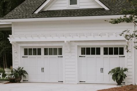 Wood and Faux Wood Garage Door Ideas From ProLift Garage Doors of St. Louis - Traditional - Garage - St Louis - by User | Houzz Eyebrow Pergola, Front Door Trims, Pergola Over Garage, Stylish Garage, Door Color Ideas, Black Garage Doors, White Garage Doors, Faux Wood Garage Door, Carriage House Garage Doors