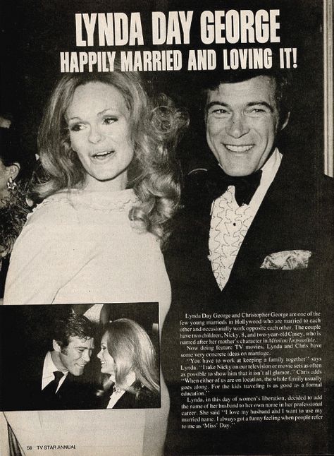 Lynda with husband, actor Christopher George, circa 1974-75. Mission Impossible Tv Series, Lynda Day George, The Rat Patrol, Christopher George, Mission Impossible, Happily Married, Classic Tv, Movie Stars, Tv Series