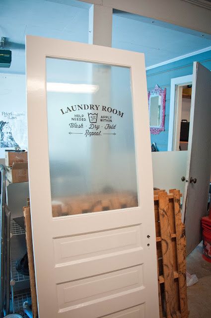 Laundry Room Door...Part 2 French Door Curtains Diy, Bifold Door Ideas, Door Curtains Diy, Laundry Door, Laundry Room Door, Sliding Door Window Treatments, Laundry Doors, Glass Pantry Door, Room Storage Diy