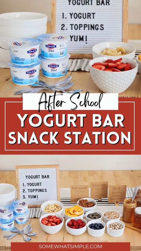 Snack Station Ideas Parties, After School Snack Tray, Snack Station For Kids, Quick After School Snacks, Snack Station Ideas, After School Snacks For Kids, Diy Yogurt, Make Your Own Yogurt, School Snacks For Kids