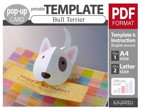 Template__pop-up Card__bull Terrier pdf_digital Download - Etsy UK Scottish Fold Kittens, Pop Up Card Templates, Dog Pop, Card Templates Free, Scottish Fold, Cricut Craft Room, Card Patterns, Pop Up Cards, Inkjet Printer