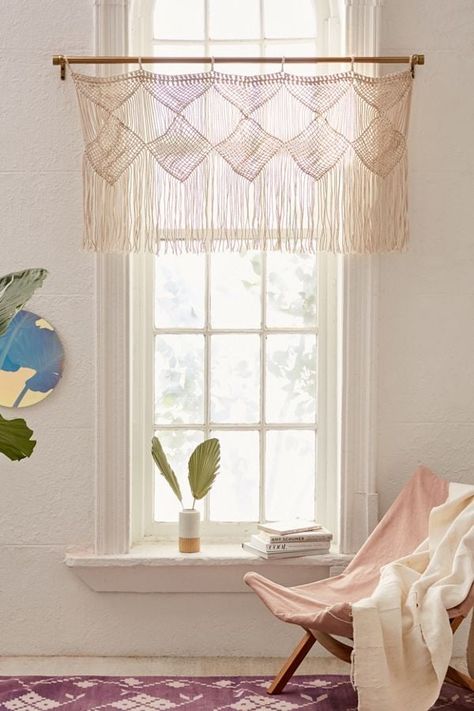 Harlow Macramé Valance Macrame Valance, Wood Curtain Rods, Affordable Boho, Urban Outfitters Home, Curtain Window, Woven Furniture, Uo Home, Macrame Curtain, Curtain Valance