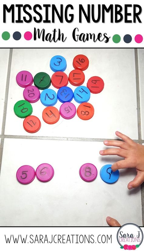 Missing number games using milk bottle caps for practicing numbers 1-20 and 1-30.  Love this for preschool or kindergarten. Number Games Preschool, Sequencing Numbers, Preschool Math Games, Elementary Classroom Ideas, Paper Fruit, Learning Games For Kids, Kindergarten Games, Math Counting, Preschool Homeschool