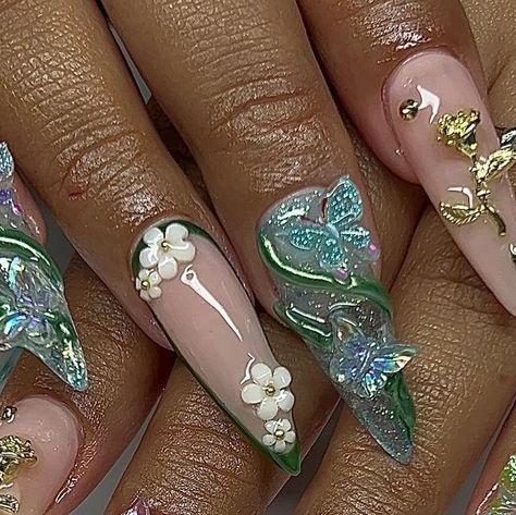 GEL-X NAILS (Garden Grove, CA) on Instagram: "inspo: @pinksugarnails_ 🦋" Fairy Acrylics, Fairy Core Nails Acrylic, Fairy Themed Nails, Fairy Garden Nails Design, Fairy Garden Nails, Fairy Inspired Nails, Fairy Garden Acrylic Nails, Pink Fairy Nails Acrylic, Fairy Core Nails