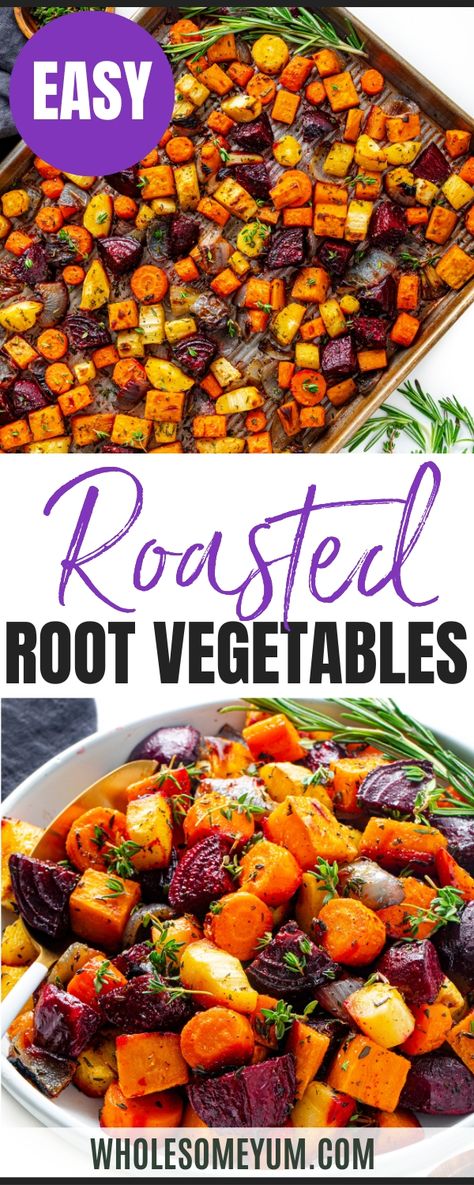 Roasted Veges, Easter Side Dishes Vegetables, Root Vegetables Recipes, Roasted Root Veggies, Potluck Ideas, Thyme Recipes, Fall Menu, Healthy Vegetable Recipes, Roasted Root Vegetables