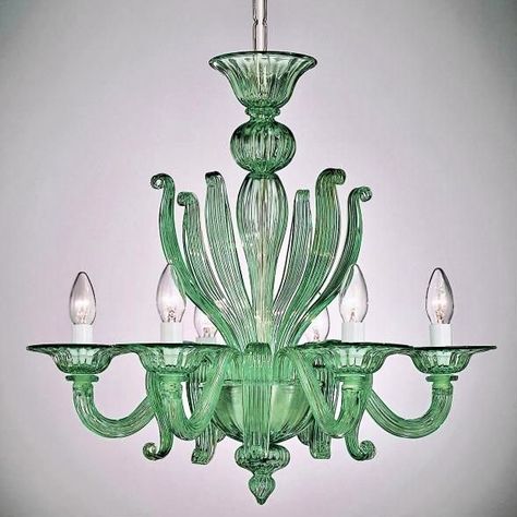 Venetian Glass Mirror, Mountain House Decor, Green Chandeliers, Glass Chandeliers, Blown Glass Chandelier, 6 Light Chandelier, Glass Ceiling Light, Murano Chandelier, Crystal Green