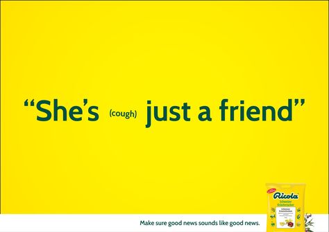 ricola_2_cotw Creative Headlines Print Ads, News Advertising, Smart Advertising, Copywriting Ads, Copywriting Inspiration, Copy Ads, Cough Medicine, Clever Advertising, Ad Photography