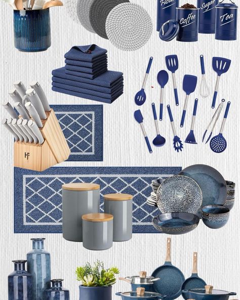 Comment SHOP below to receive a DM with the link to shop this post on my LTK ⬇ https://liketk.it/4GXZE Gray and navy blue kitchen decor ideas for your home! #ltkhome Navy Blue And White Kitchen Ideas, Apartment Decorating Navy Blue, Blue Kitchen Ideas Decor, Navy Blue Kitchen Decor, Blue Kitchen Decor Ideas, Blue Apartment Decor, Blue And White Kitchen Decor, Kitchen Decor Blue, Blue Kitchen Accessories