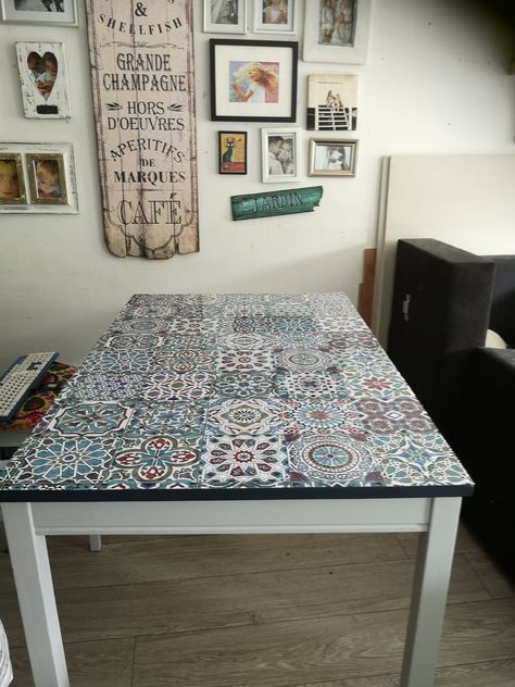 Dining Table Upcycle, Table Upcycle, Decoupage Table, Ikea Dining Table, Painted Table Tops, Scott Street, Upcycle Table, Painted Dining Table, Kitchen Table Makeover