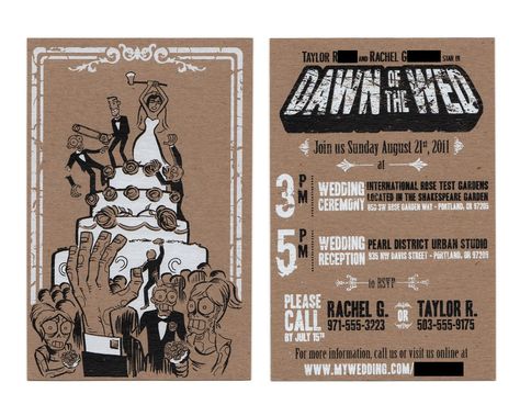 cute zombie invites Horror Wedding, Zombie Wedding, Funny Wedding Invitations, Zombie Party, Wedding Movies, Action Cards, Horror Picture Show, Funny Wedding, Fun Wedding Invitations