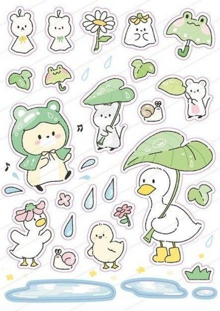 Sanrio Stickers Printable, Cute Stickers Printable Kawaii Stamps, Cute Little Stickers, Daily Planner Stickers, Bunny Drawing, Stickers Kawaii, Chibi Anime Kawaii, Green Sticker, Scrapbook Stickers Printable