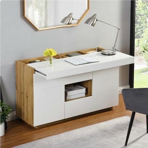 Extendable Desk, Apartemen Studio, Hidden Desk, Tree Furniture, Interior Design Per La Casa, Desk Top, High Gloss White, Sideboard Furniture, Functional Furniture