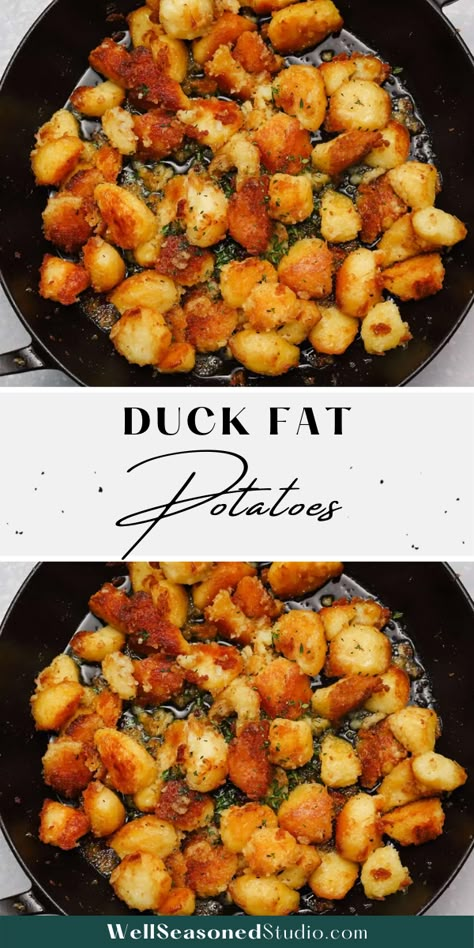 Serious Eats Potatoes, Double Cooked Potatoes, Sides With Duck, Crispy Duck Fat Potatoes, Duck Fat Uses, Duck Fat Roasted Potatoes Recipe, Sides For Duck Dinner, Duck Dinner Sides, Duck Fat Potatoes Recipes