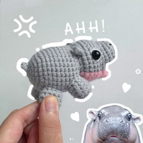 Moo Deng Crochet Patterns Crochet Moo Deng Pattern, Moo Deng Crochet Pattern Free, Crochet Hippo Free Pattern, Crochet Hippo Pattern, Tiny Pigs, Hippo Toy, Crochet Hippo, Boo Basket, Expectation Vs Reality