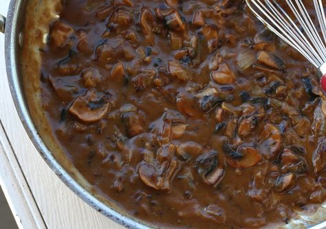 BEST Brown Mushroom Gravy (from scratch) Brown Mushroom Gravy, Gravy From Scratch, Schnitzel Recipe, Caramelized Onions And Mushrooms, Recipe Mushroom, German Food Authentic, Mushroom Gravy Recipe, Schnitzel Recipes, Food Authentic