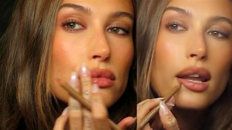 Hailey Beiber Lips Before And After, Hailey Bieber Glazed Donut Lips, Hailey Bieber Lipstick, Hailey Bieber Lip Liner, Hailey Bieber Lip Combo, Hailey Bieber Lips, Lining Lips, Lip Tips, Apply Lipstick