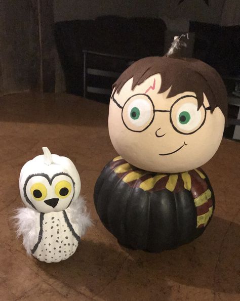 Harry Potter Storybook Pumpkins, Harry Potter No Carve Pumpkin, Harry Potter Owl Pumpkin, Harry Potter Pumpkins Painting, Pumpkin Panting Ideas Scary, Harry Potter Theme Pumpkin, Hermione Pumpkin Painting, Pumpkin Decorating Ideas Harry Potter, Harry Potter Decorated Pumpkin