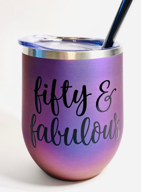 Excited to share this item from my #etsy shop: Fifty and Fabulous Wine Tumbler, 50th Birthday Gift, 50 and Fabulous Wine Tumbler, 50th Wine Glass, Friend Birthday Gift, Ships in 1-2 days 50th Birthday Wine Glass Ideas, Birthday Wine Glass Ideas, Fifty And Fabulous, Fiftieth Birthday, Birthday Wine Glass, 40 And Fabulous, Birthday Gift Photo, Fifty Birthday, Friend Birthday Gift