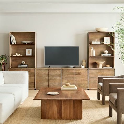 Living Room All Furniture | West Elm Modern Media Console, Wood Entertainment Center, Media Furniture, Entertainment Center Decor, Living Room Storage, Media Console, Solid Mango Wood, Tv Room, Wall Unit