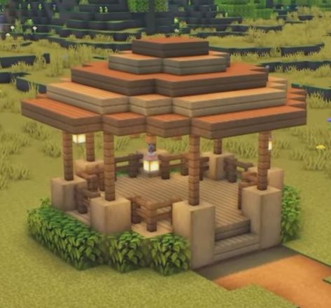 Minecraft Building Ideas Camping, Minecraft Gazibo Ideas, Minecraft Community Center Ideas, Minecraft Announcement Board, Mincraft Idea Outdoor, Outdoor Kitchen Minecraft, Mc Fence Ideas, Minecraft Grill Ideas, Outdoor Ideas Minecraft