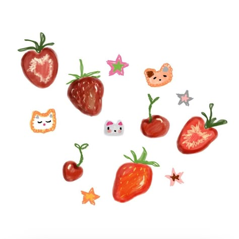 Strawberry Png Aesthetic, Strawberry Doodle, Strawberry Icon, Strawberry Drawing, Strawberry Png, Fruit Icons, Widget Icon, Png Icons, Alam Yang Indah