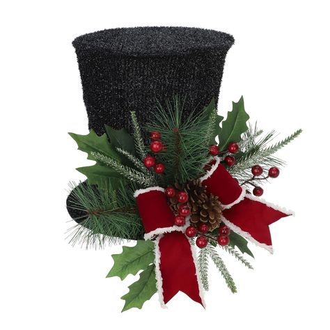 Christmas Top Hat Centerpiece, Top Hat Christmas Decorations, Snowman Hat Centerpiece, Diy Snowman Hat, Hat Centerpieces, Top Hat Centerpieces, Diy Christmas Hats, Biblical Images, Snowman Hats