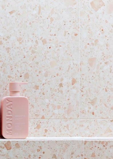 Rose Quartz Bathroom Tiles, Terrazzo Bathrooms, Pink Terrazzo Bathroom, Blush Terrazzo Bathroom, Bathroom Pink Terrazzo, Pink Natural Stone Tiles, Fridtjof Nansen, Pink Terrazzo Tile, Terrazzo Hexagon Tiles Pink