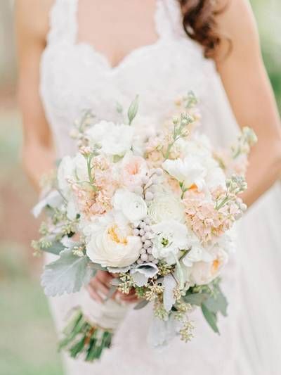 Elegant Horse Farm Wedding In The Mountains Peach Blush Wedding, Ivory Bridal Bouquet, Blush Bouquet Wedding, Peach Bouquet, North Georgia Wedding, Elegant Horse, White Bridal Bouquet, Horse Farm, White Wedding Flowers