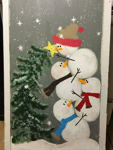 Winter Christmas Window Painting, Snowflake Window Painting, Window Painting Ideas Winter, Winter Painted Windows, Snowman Window Painting Ideas, Christmas Window Paintings, Snow Window Painting, Snowman Window Painting, Snowmen Window Painting