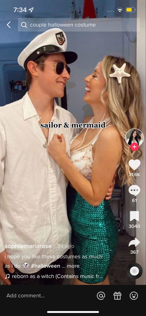 Mens Mermaid Costume, Mermaid And Sailor Halloween Costume, Sailer And Mermaid Couple Costume, Aquamarine Couple Costume, Mermaid And Captain Costume Halloween, Mermaid Captain Couple Costume, Sailor Mermaid Couple Costume, Mermaid Sailor Couple Costume, Siren And Captain Costume