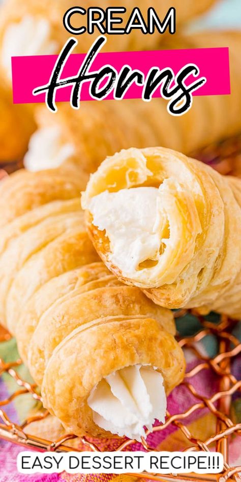 Creme Horns, Cream Horns Recipe, Lady Locks, Phyllo Recipes, Pepperidge Farm Puff Pastry, Puff Pastries, Cream Puff Recipe, Cream Horns, Easy Puff Pastry