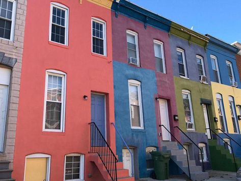 This narrow row home is 865 square feet and is listed for $149,900. Baltimore Rowhouse, Hampden Baltimore, Backyard Deck Designs, Historic Townhouse, Row Home, Deck Designs Backyard, Deck Designs, Tiny Houses For Sale, Small Places