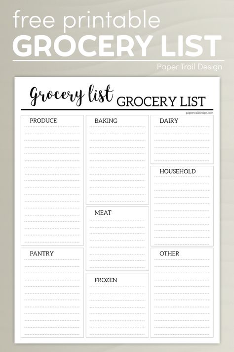 Get in an out of the grocery store quickly with this free grocery list printable with shopping categories. #papertraildesign #grocerylist #grocerylists #grocerieslist #shopforgroceries #foodshopping #shoppinglist Grocery Shopping List Template, Printable Grocery List Template, Free Printable Grocery List, Master Grocery List, Free Grocery List, Shopping List Template, Printable Grocery List, Paper Trail Design, Grocery List Template