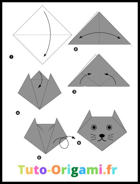 Tête De Chat En Origami Tutoriel Facile | Tuto-Origami.fr Origami Day, Cat Origami, Origami Yoda, Origami Bookmarks, Origami Star Box, Kids Origami, Origami For Beginners, Origami Dragon, Origami Fish