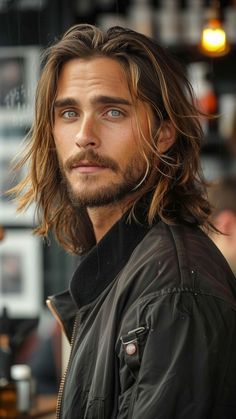 Long Center Part Hair, Mens Formal Long Hairstyles, Long Hair Men With Beard, Long Men’s Hairstyles, Long Haired Men Hairstyles, Wedding Hairstyles Men Long Hair, Long Men’s Hair Cuts, Long Hear Style Men, Mens Highlights Dark Hair Long