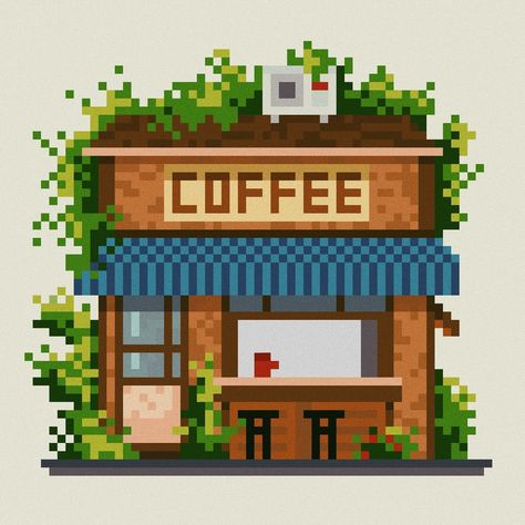 Pixel art Coffee Shop Pixel Art, Coffee Pixel Art, Pixel Assets, Background Game, Aesthetic Game, Game Cafe, Pixel Art Pokemon, 8 Bit Art, Coffee Games