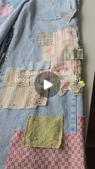 Angelia, Upcycled clothing, Designer and Teacher on Instagram: "This is the second upcycling project for my subscribers. I'm upcycling a pair of denim overalls.  If you want to know how to do this yourself, tap the Subscribe tab on my profile page.   #upcycledclothing #patchclothes #reworkedclothing #upcycledesigner #slowfashioncommunity #slowfashionstyle #overalls" Upcycle Overalls Diy, Patchwork Overalls Diy, Repurposed Overalls, Upcycle Overalls, Casual Upcycled Cotton Overalls, Hippie Style Upcycled Denim Bottoms, Upcycled Overalls, Sewing Projects Clothes Upcycling, Upcycle Denim Jeans