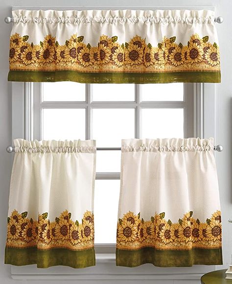 Curtainworks Sunflower Garden Window Kitchen Curtain Tier and Valance, Yellow, 36-Inch Tier Set Sunflower Kitchen Curtains & Drapes, Garden Window Kitchen, Yellow Kitchen Curtains, Sunflower Curtains, Window Kitchen, Sunflower Kitchen Decor, Kitchen Window Curtains, Garden Window, Sunflower Kitchen