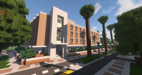 Building Minecraft, Villa Minecraft, Minecraft Modern City, Minecraft Building Blueprints, Minecraft School, Modern Minecraft Houses, University Building, Minecraft City Buildings, Map Minecraft