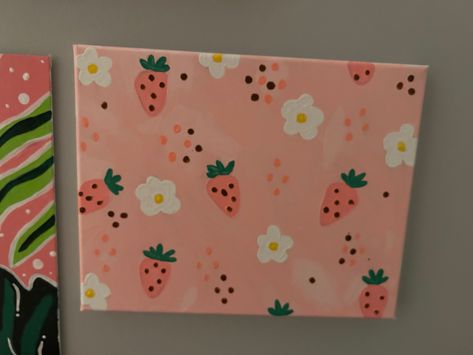 Acrylic paintint ideas strawberry pink flowers French Country Crafts, Sip N Paint, Square Painting, Strawberry Pink, Tutorials Drawing, Cute Canvas Paintings, Cute Canvas, Cute Paintings, Country Crafts