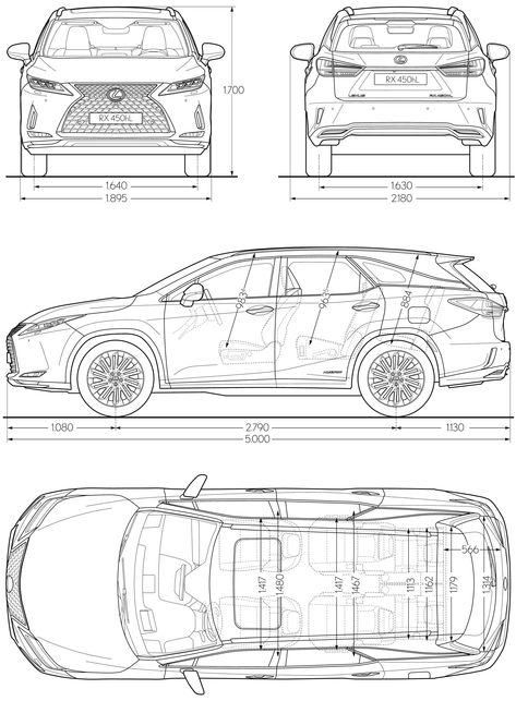 Lexus RX 450h L 2020 Blueprint - Download free blueprint for 3D modeling Bmw Blueprint, Bmw Sketch, Lexus Rcf, Blueprint For 3d Modeling, S5 Sportback, Diy Electric Car, Audi S5 Sportback, Quality Drawing, Carros Bmw