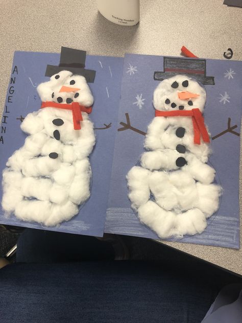 Snow Man Craft With Cotton, Cotton Ball Snowman Craft, Cottonball Snowman Craft Kids, Build A Snowman Craft, Cotton Ball Snowman, Cotton Ball Crafts, Winter Kindergarten Activities, Classroom Christmas Party, Snowman Art